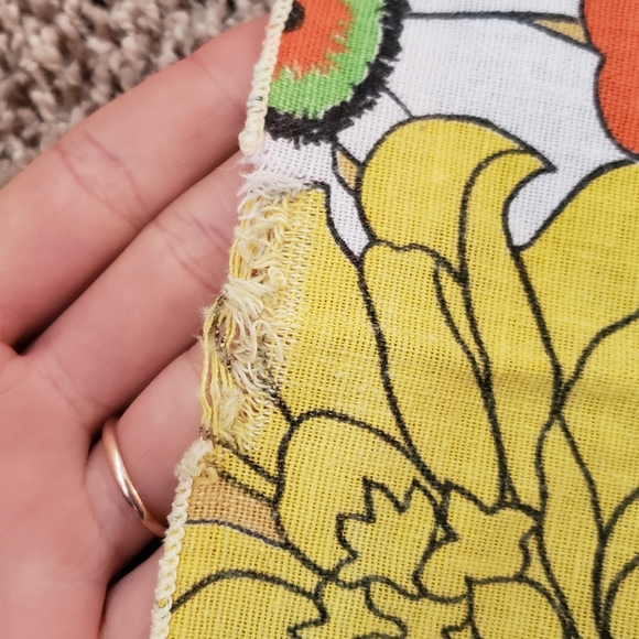 1960s 1970s Flower Power Fabric Tablecloth Yellow Boho Orange Daisy Zinnia #82 - Picture 14 of 16